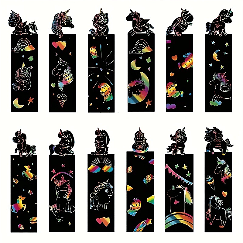 12pcs Diy Scratch Paper Art Bookmarks: Magic Rainbow Diy Bookmark Art Craft  Paper Bookmark Gift Tag Party Favor Pack Activity Bulk Making Kit For  Birthday, High-quality & Affordable